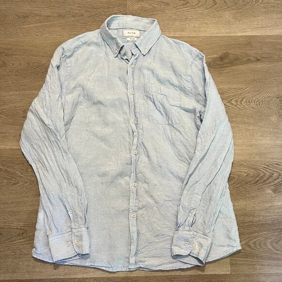 Porter & Ash 100% Linen Men's XL Long Sleeve Light Blue Button Up Shirt - Picture 1 of 6